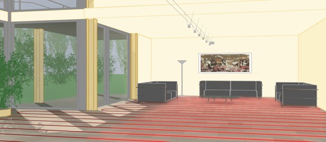 Room heated uniformly during the day with sunlight